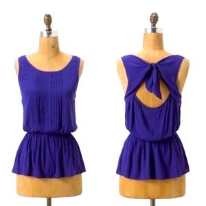 Anthropologie Vanessa Virginia Pintuck Peplum Tie Open Back Top Indigo Blue‎ 2